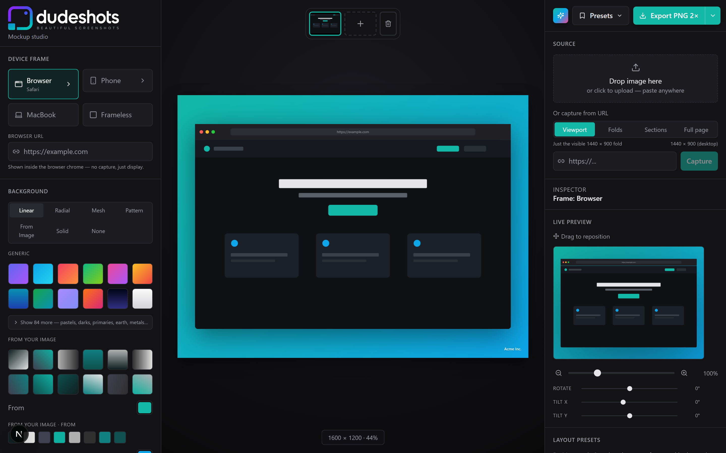 DudeShots watermark panel with logo and text options